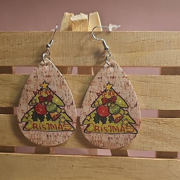 Faux Leather Christmas Teardrop Earrings - Picture 1 of 3